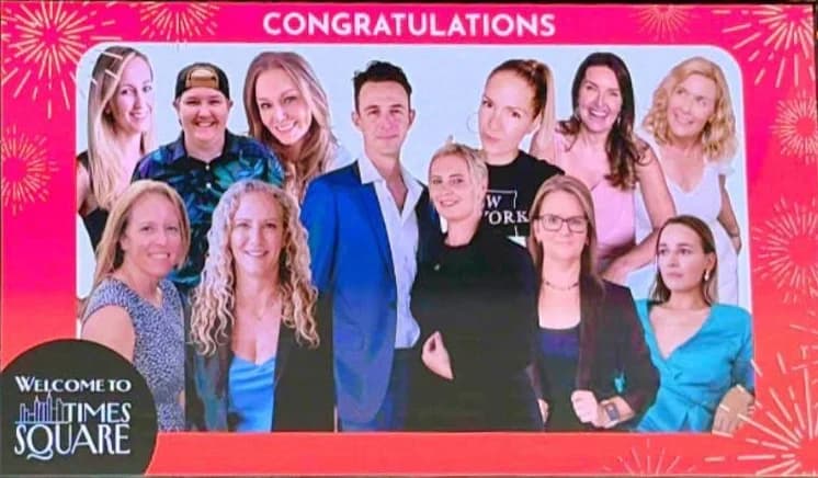 Marejka Knigge featured on a congratulations billboard in Times Square, New York