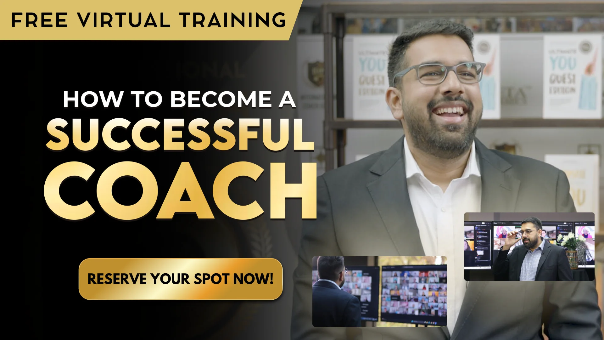 Rashid Mubashir presenting the free How to Become a Successful Coach virtual training